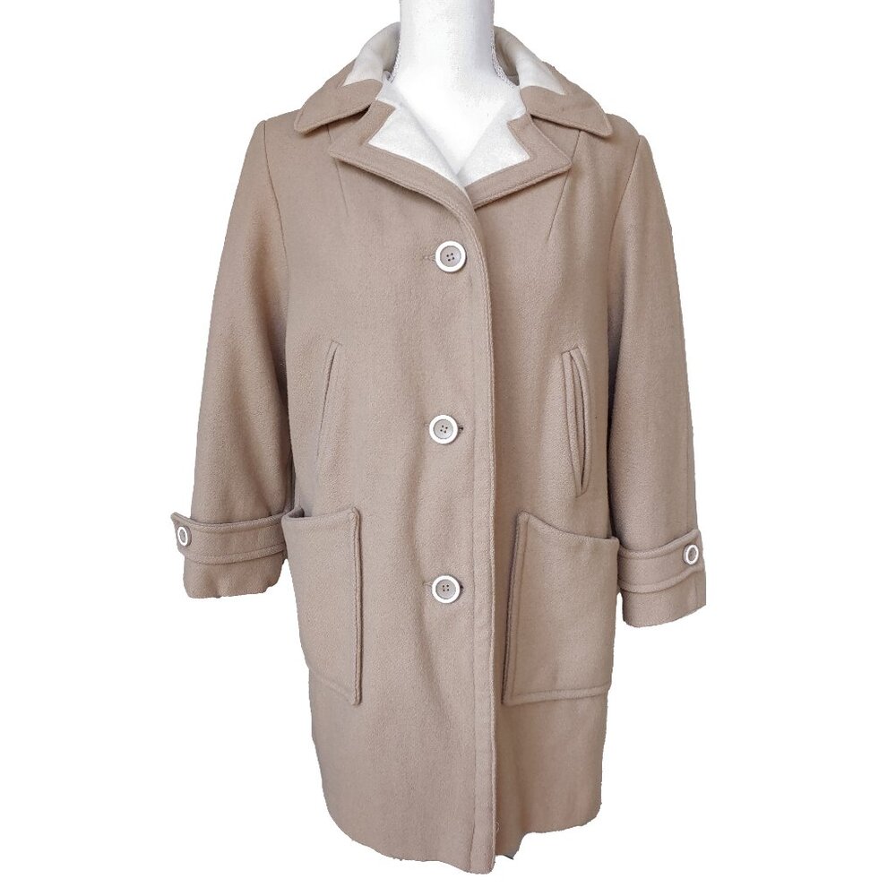Vintage 60s Union Wool Coat Tan Brown Contry Pacer ILGWU 70s Neutral Long Jacket